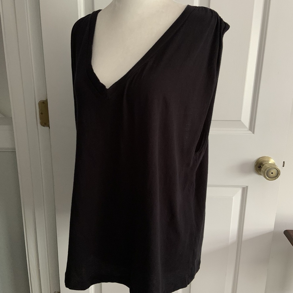 LNA loose fit Flouncy Gathered Tank Black Sleeveless light Cotton Jersey Top Sm